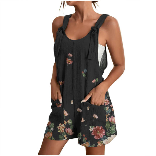 Short Rompers for Women 2024 Adjustable Knot Strap Jumpsuit Loose Fit Plus Size Summer Overalls Shorts with Pockets