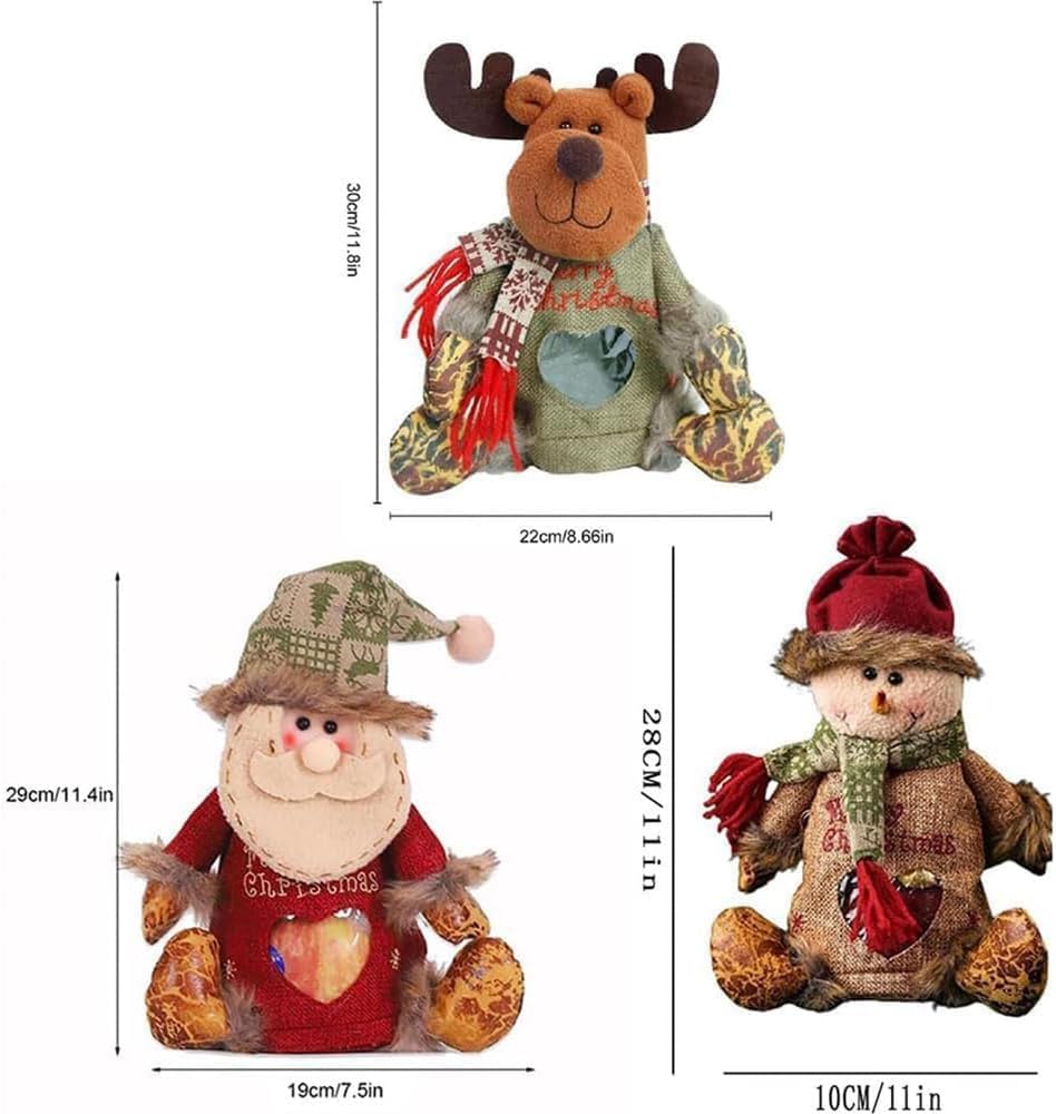 Nebulunch Christmas Gift Bags Zipper Design, 2026 New Christmas Zipper Gift Bags, Large Fabric Gifts Bags, Reusable Christma Bags With Santa Snowman Style For Presents Candy Fruit (3 PCS)