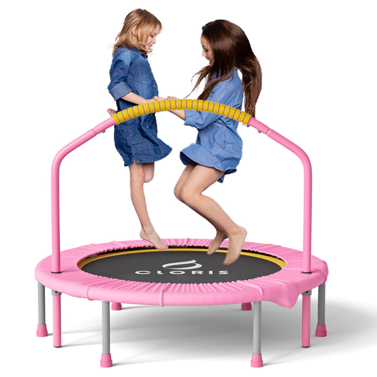 CLORIS 38in Folding Trampoline Mini Rebounder Fitness Trampoline with Adjustable Foam Handle for Kids/Adult, with safty Padded Cover Best Gift for Kids/Adult (38in-Pink)