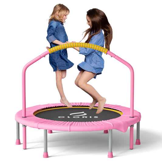 CLORIS 38in Folding Trampoline Mini Rebounder Fitness Trampoline with Adjustable Foam Handle for Kids/Adult, with safty Padded Cover Best Gift for Kids/Adult (38in-Pink)