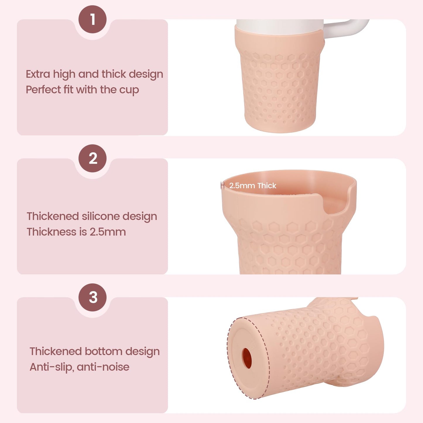 Thxbag Silicone Boot for Stanley Cup 30oz / 20oz, Rose Boot Sleeve Cover Fit with Stanley H2.0 and Quencher Adventure Tumbler Accessories (30 oz & 20 oz, Rose Quartz)