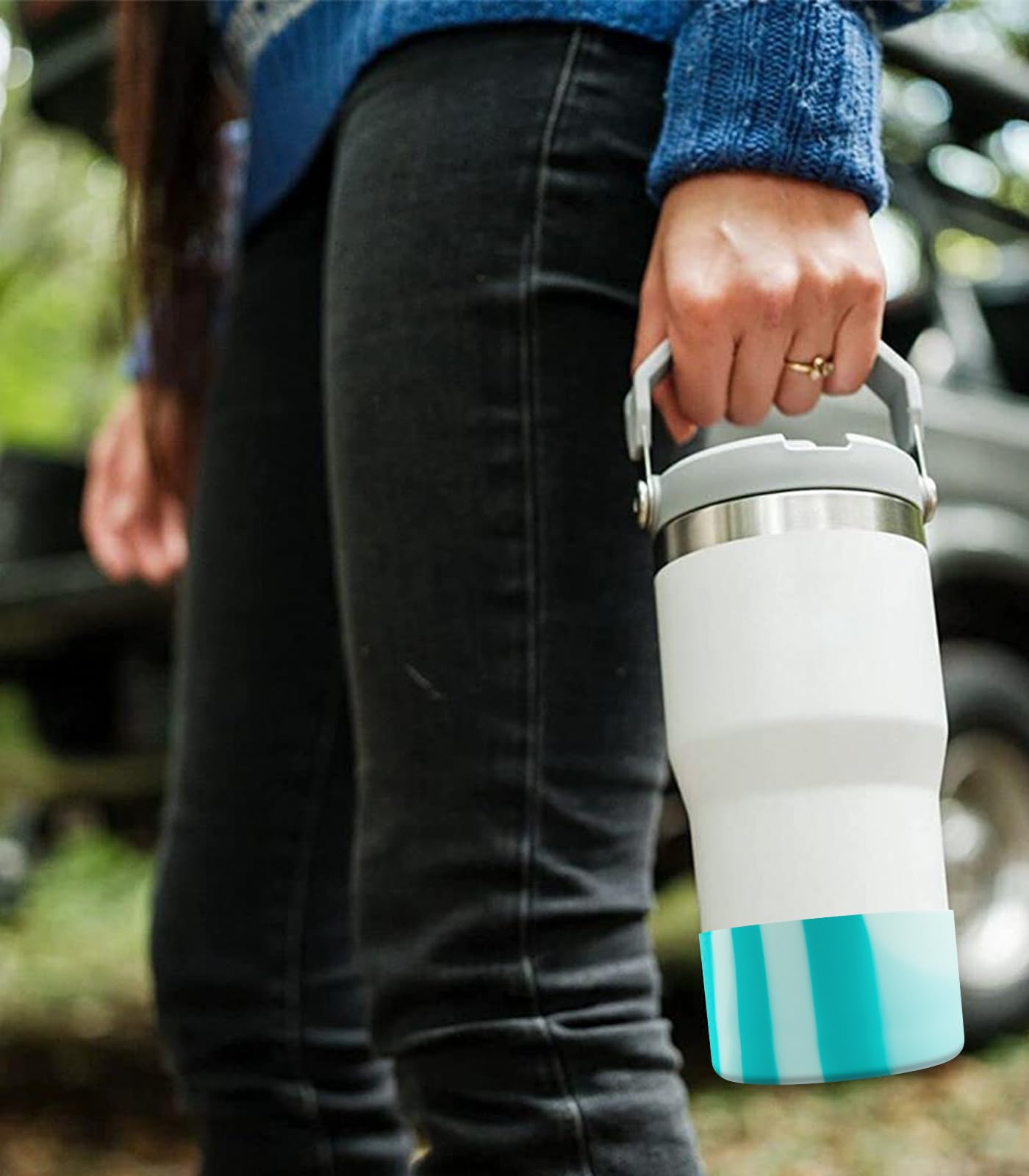 Upgrade 2PCS Protective Silicone Boot Bumper for Stanley Quencher Adventure 40oz 30oz IceFlow 20oz 30oz Tumbler, Water Bottle Bottom Sleeve Cover Accessories for Stanley Mug Cup(Cyan+White)