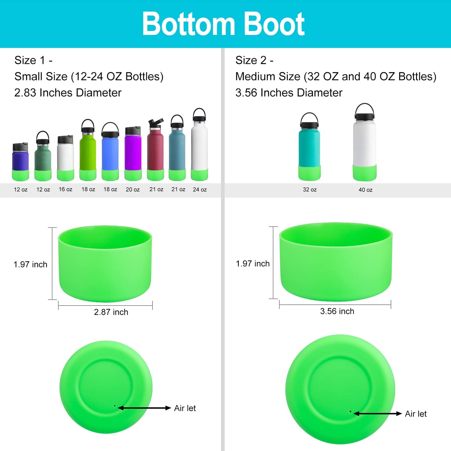 DBIW Boot for Hydro Flask 12-24 OZ Water Bottle/Stanley Tumbler, Bottom Boots for Hydroflask Sports Water Bottles, Silicone Bottom Cover Sleeve (Green, Fits Stanley Cups + Hydro 12-24 oz)