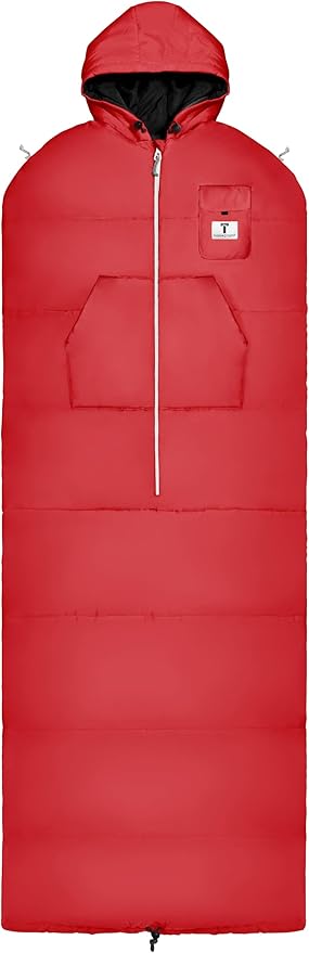 Thermotuff Wearable Sleeping Bag with Dual Hoodie, Zippered Arm Holes, Pockets & Adjustable Drawstring - Ideal for Camping, Cold Weather Hiking, and Stadium Sak Blanket