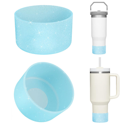 Upgrade 2PCS Protective Silicone Boot Bumper for Stanley Quencher Adventure 40oz 30oz IceFlow 20oz 30oz Tumbler, Water Bottle Bottom Sleeve Cover Accessories for Stanley Mug Cup(Glitter Blue)