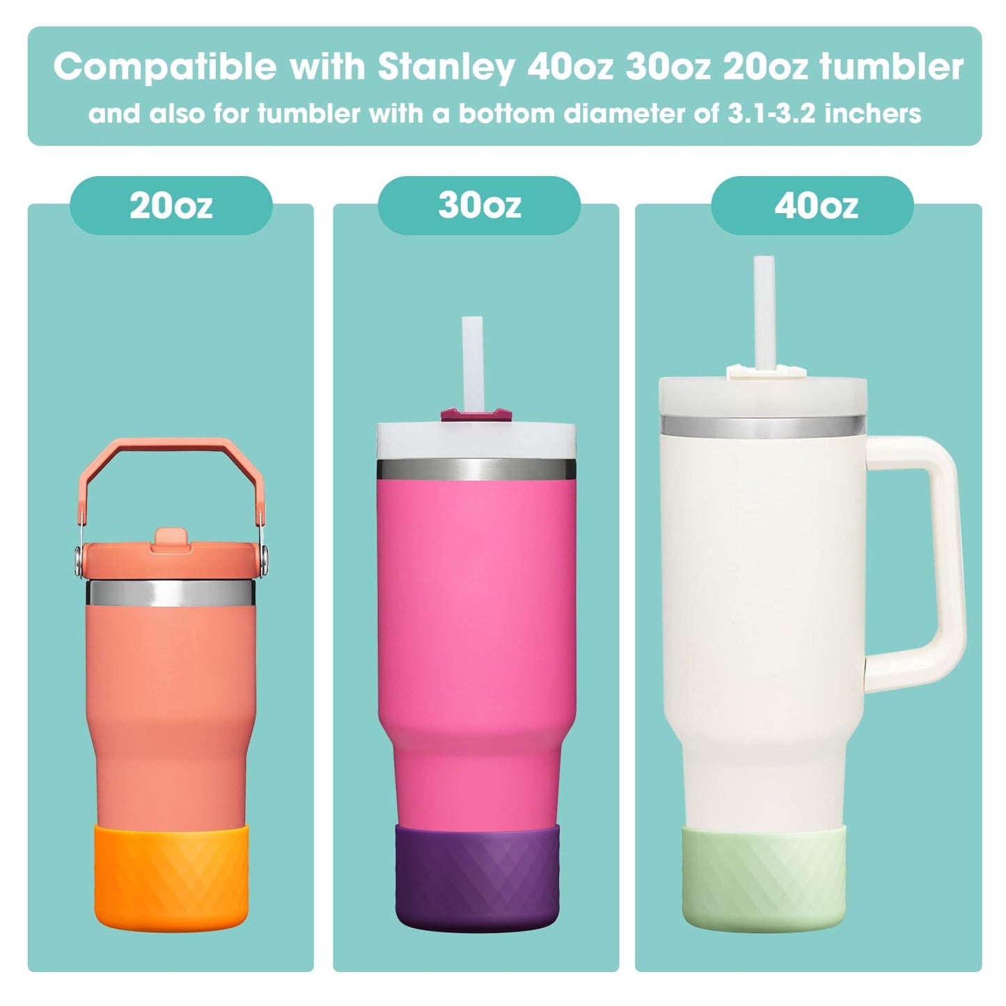 Upgrade 2PCS Protective Silicone Boot Bumper for Stanley Quencher Adventure 40oz 30oz IceFlow 20oz 30oz Tumbler, Water Bottle Bottom Sleeve Cover Accessories for Stanley Mug Cup(Dark Purple)