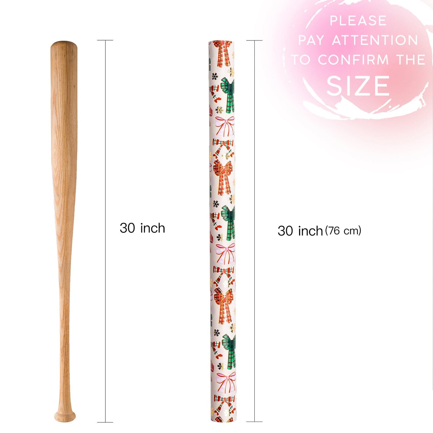 WRAPAHOLIC 30 Inch Jumbo Bow Christmas Wrapping Paper - Mini Roll - 17 Inch x 16.5 Feet - Gold Foil Snoflakes and Plaid Bow Wrapping Paper for Girl Boy Kids, Christmas, Holiday