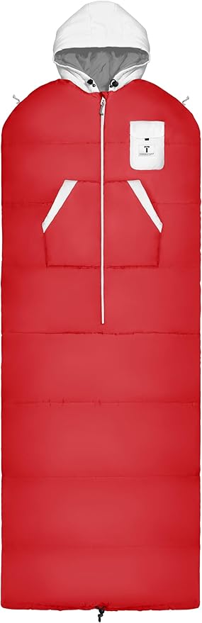 Thermotuff Wearable Sleeping Bag with Dual Hoodie, Zippered Arm Holes, Pockets & Adjustable Drawstring - Ideal for Camping, Cold Weather Hiking, and Stadium Sak Blanket