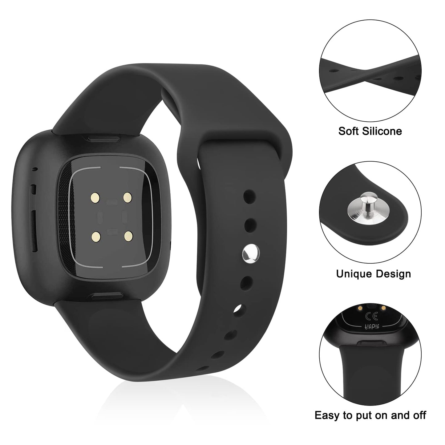 Vancle Bands Compatible with Fitbit Versa 4 / Versa 3 Bands Women Men, Fitbit Sense 2 / Sense Bands, Soft Silicone Replacement Bracelet Strap for Fitbit Versa 4/ Sense 2 Smart Watch (Large, Navy Blue)