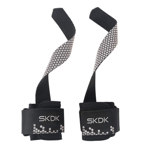 SKDK Strong Cotton Power Lifting Straps Wrist Grips-Deadlift Straps with Neoprene Wrist Padded and Anti-Skid Silicone-for Weightlifting Bodybuilding, Strength Training Pull UP(Pair) (Gray)