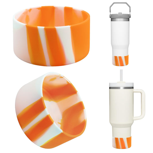 Upgrade 2PCS Protective Silicone Boot Bumper for Stanley Quencher Adventure 40oz 30oz IceFlow 20oz 30oz Tumbler, Water Bottle Bottom Sleeve Cover Accessories for Stanley Mug Cup(Orange+White)