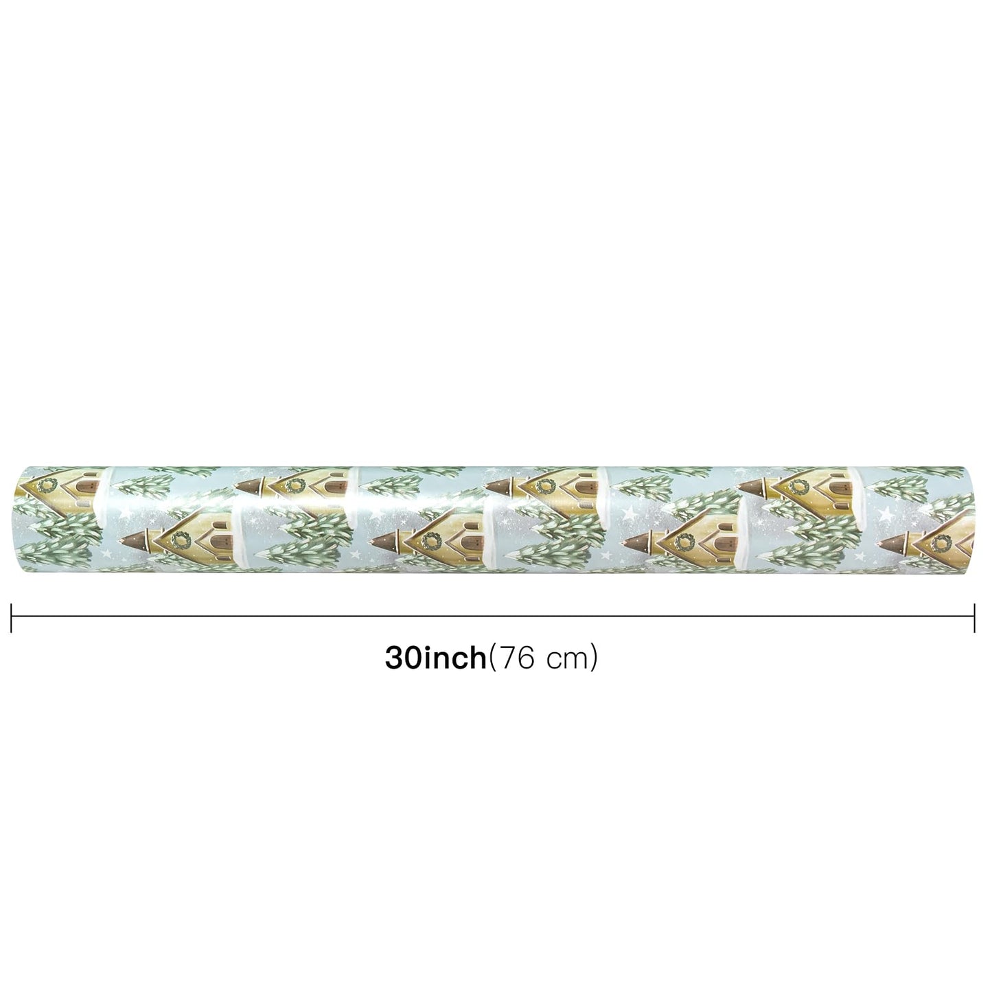 WRAPAHOLIC 30 Inch Jumbo Reversible Christmas Wrapping Paper - 30 Inch X 100 Feet Jumbo Roll Silver and White Christmas Tree and House Printed on Pearlized Paper