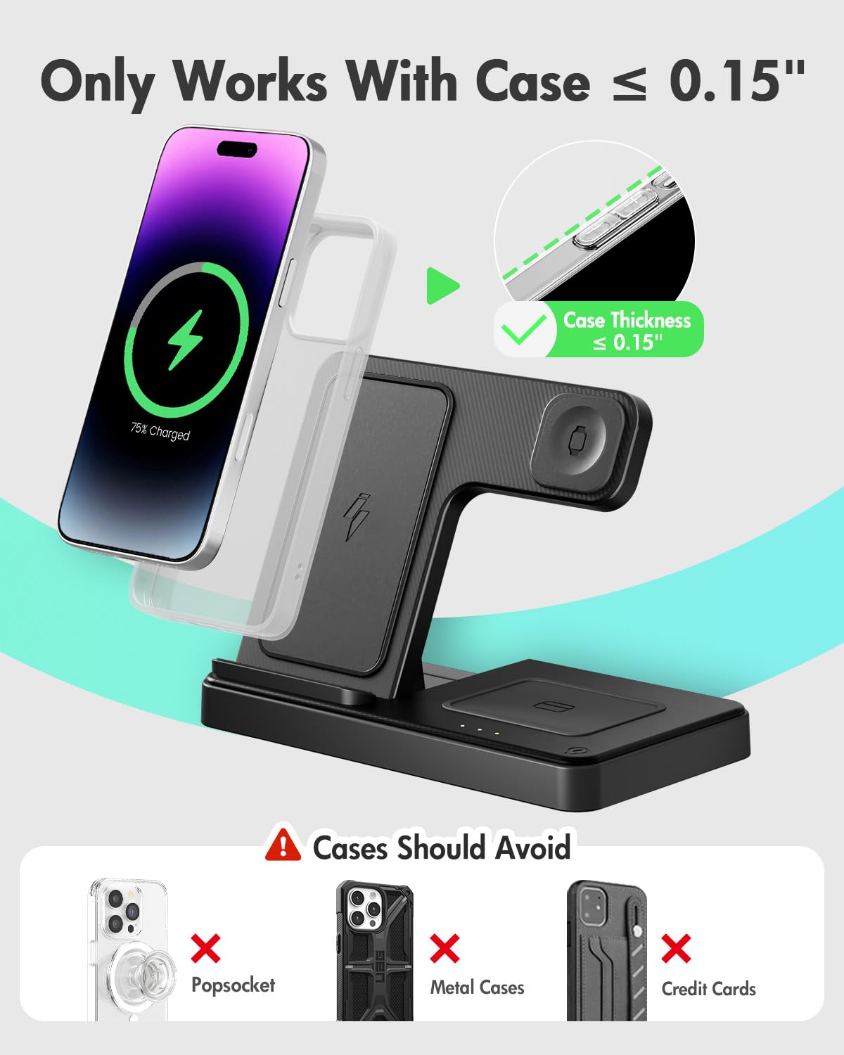 Wireless Charger iPhone Charging Station: 3 in 1 Charger Stand Multiple Devices for Apple - iPhone 16e 16 15 14 Pro Max 13 12 11 - Watch 10 9 8 7 6 5 4 3 2 SE and Ultra Series - Airpods 4 3 2 Pro