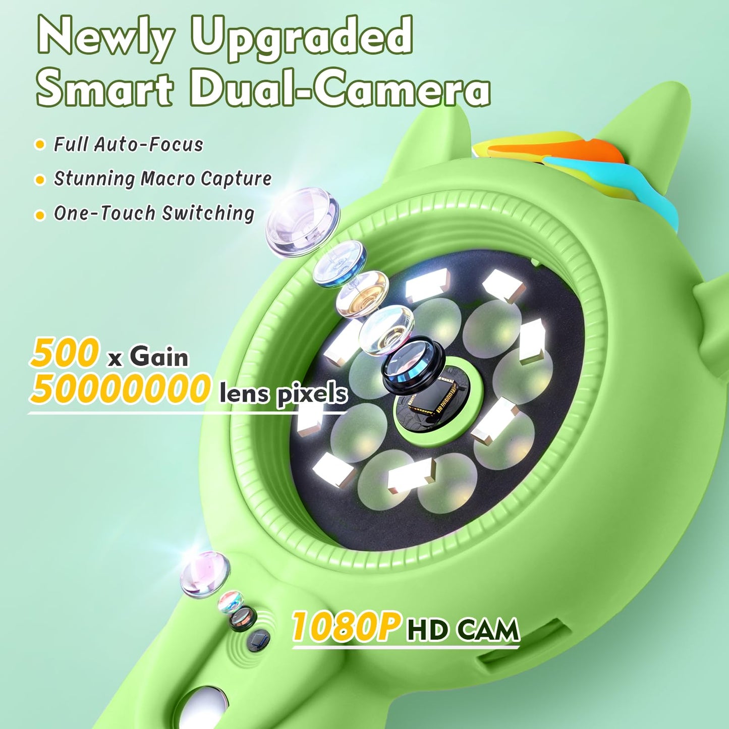 Kids Microscope- 500x Magnification,16X Zoom,Handheld Microscope for Kids with HD Cam,Portable Science Learning Tool,Christmas Birthday Gifts for Boys Girls Aged 3-12,32GB SD Card Include（Green）