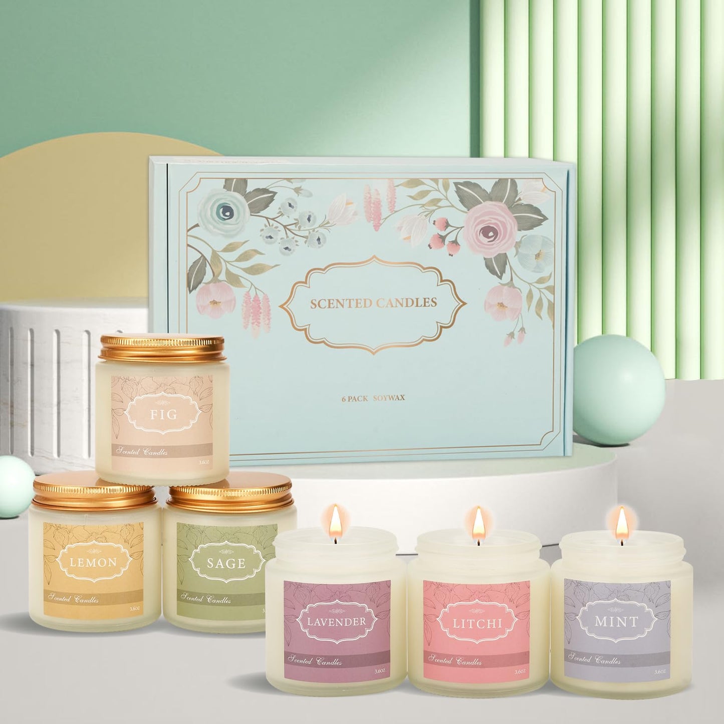 6 Pack Candles for Home Scented,Jar Candles,Lavender Candle,Aromatherapy Candle Gifts Set for Women,Long Lasting Scented Candles Gift for Birthday Mother's Thanksgiving Day Present