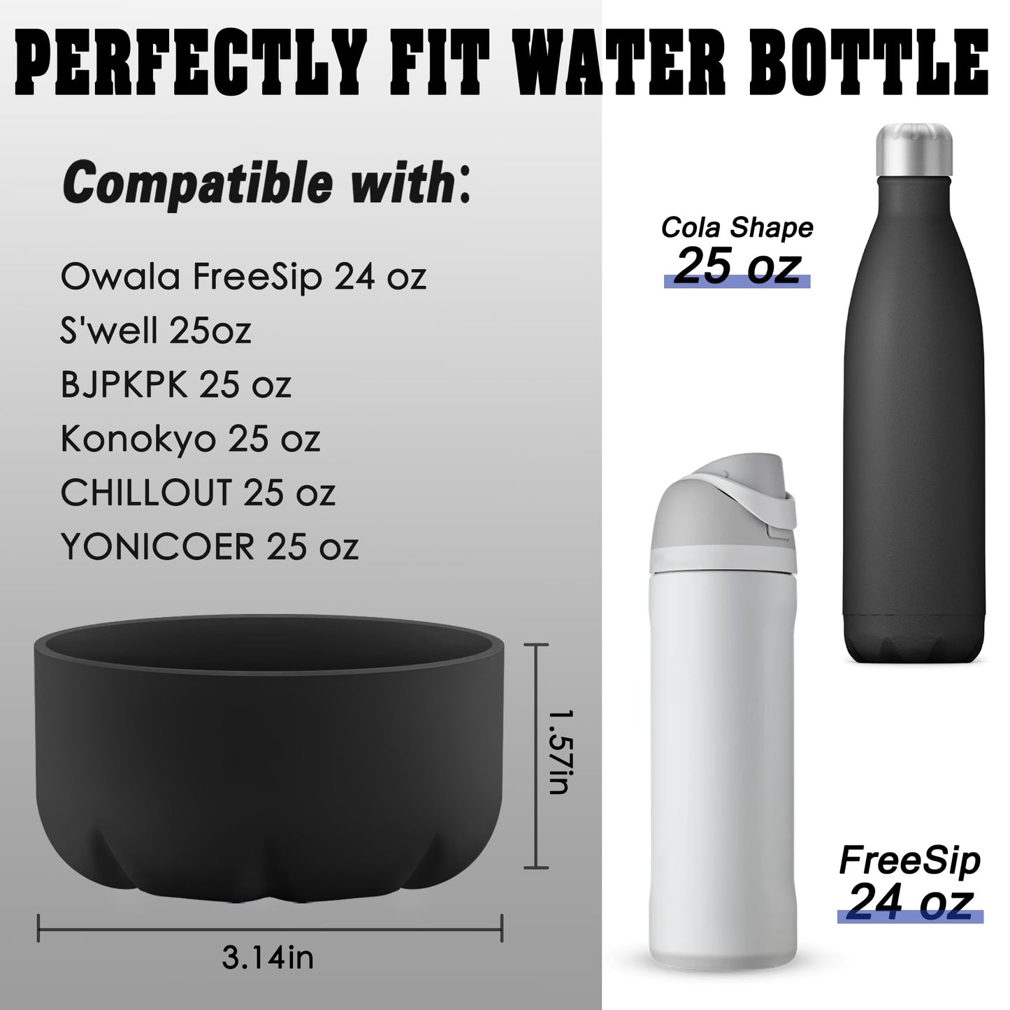 VIKIZUES 2Pcs Silicone Boot Compatible with Owala Water Bottle 24 oz & S'well 25 oz Water Bottle and More 25 oz Stainless Steel Water Bottles, Anti-Slip Bottom Protector Sleeve (Black)
