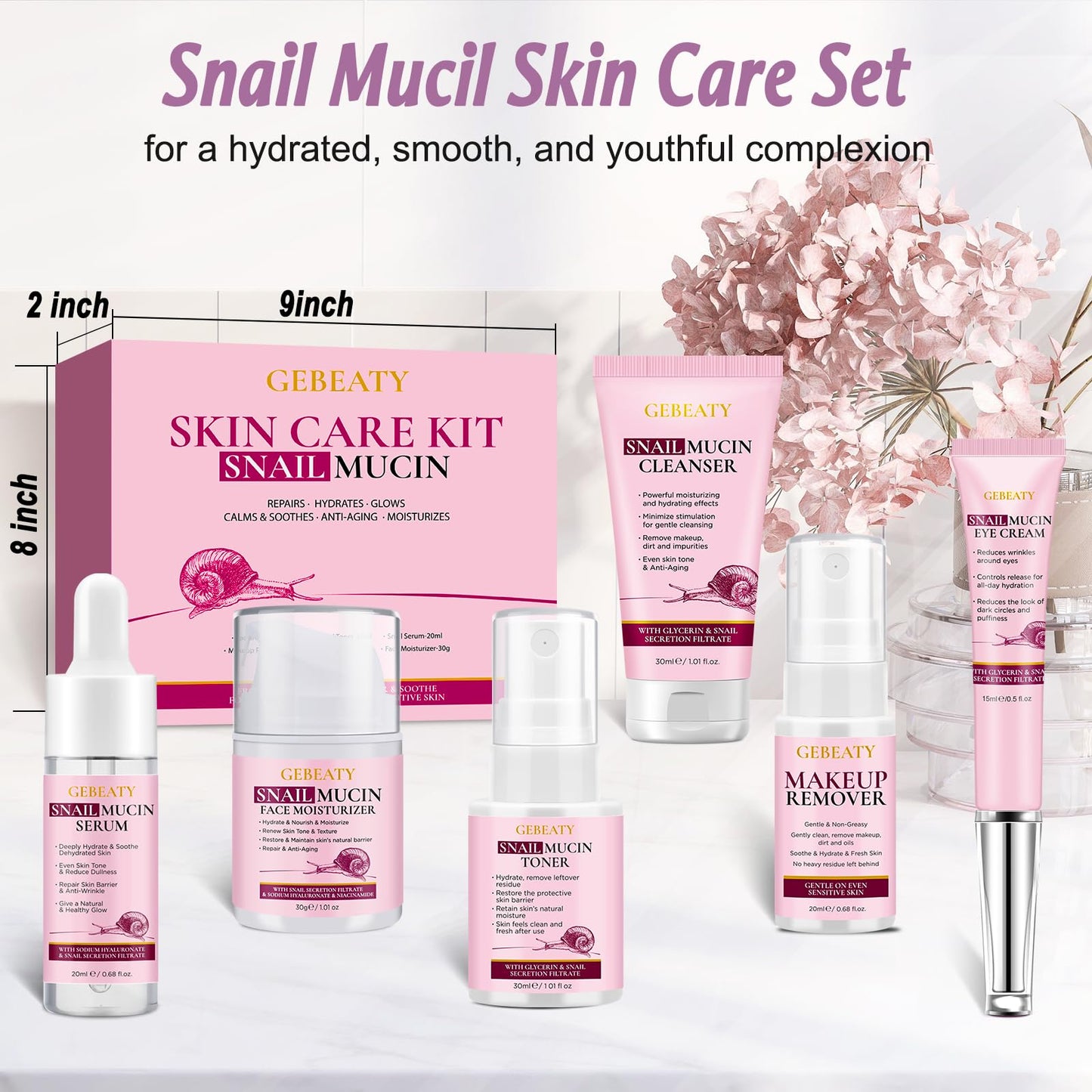 Skin Care Set for Women Teens,Snail Mucin Anti-aging Moisturize Repair Soothe Hydrate Facial Skin Care Routine Kit for Dull & All Skin,Travel Skincare Stocking Stuffers Christmas Gifts for Women