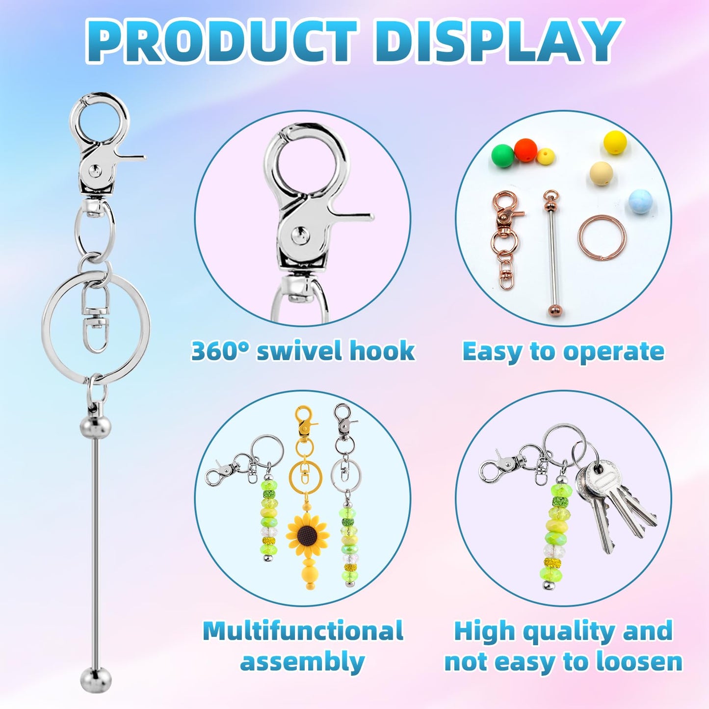 DNLEGULI 20 Pcs Beadable Keychains Bulk Kit – DIY Keychain Making Supplies with Metal Blanks for Crafts, Jewelry, Charms, Custom Projects – Blank Chain Bars for Beaded Keychain Design (Colourful)