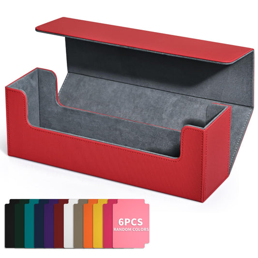 UAONO Card Storage Box for Trading Cards, 600+ PU Leather Commander Card Deck Case, Magnetic Closure Card Holder Fits for Magic Game Cards (Red)