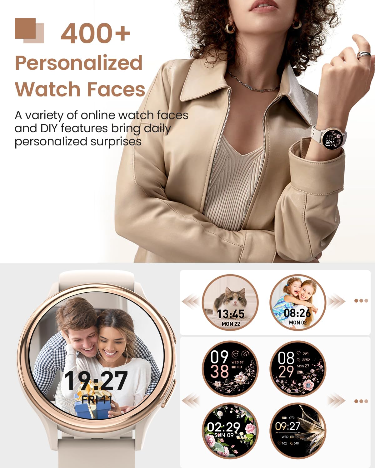 Smart Watches for Women, 42mm Smart Watch with 400+ Watch Face, 70+ Sport Modes, 24/7 Heart Rate, Sleep Monitor, Answer/Make Calls, Waterproof Activity Fitness Tracker for Android & iPhone (Gray)