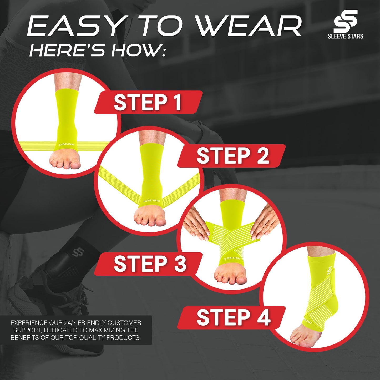Sleeve Stars Ankle Support for Ligament Damage & Sprained Ankle, Plantar Fasciitis Support & Achilles Tendonitis Pain Relief, Ankle Brace for Women & Men w/Compression Ankle Strap (Single/Neon Green)