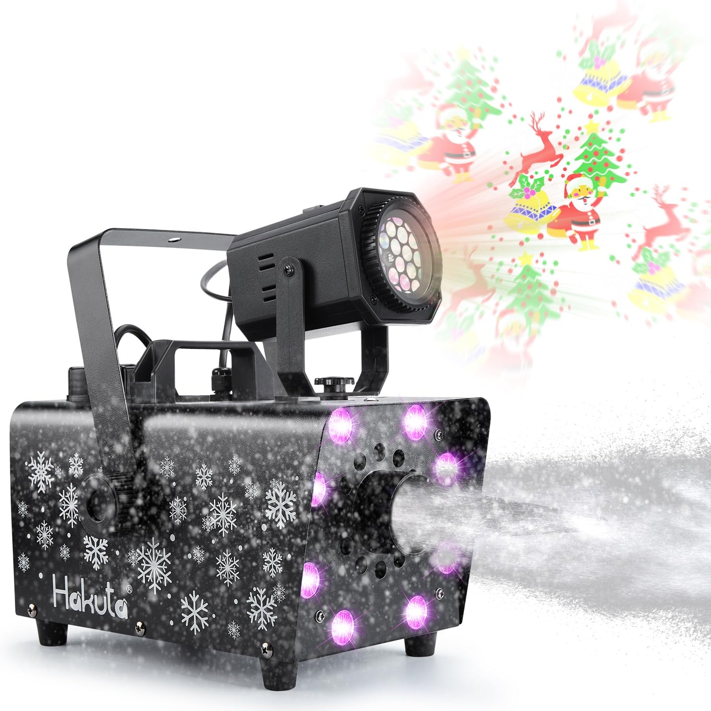 Hakuta Upgraded 800W Snow Machine with 8 LED RGB Lights, LED Projection, and 2 Wireless Remotes, Perfect for Christmas, Halloween,Parties, Wedding and DJ Stage …