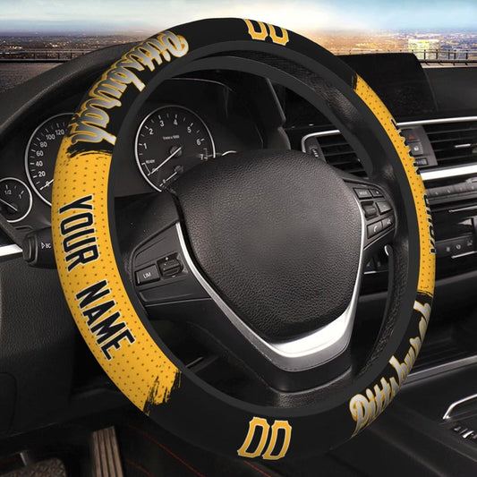 GENERIC Pittsburgh Custom Car Steering Wheel Covers,Personalized Name and Number,Anti Slip Elasticity Baseball Car Accessories,Universal 15 Inch Fit Suit for Most Car,SUV,ATV,Truck.