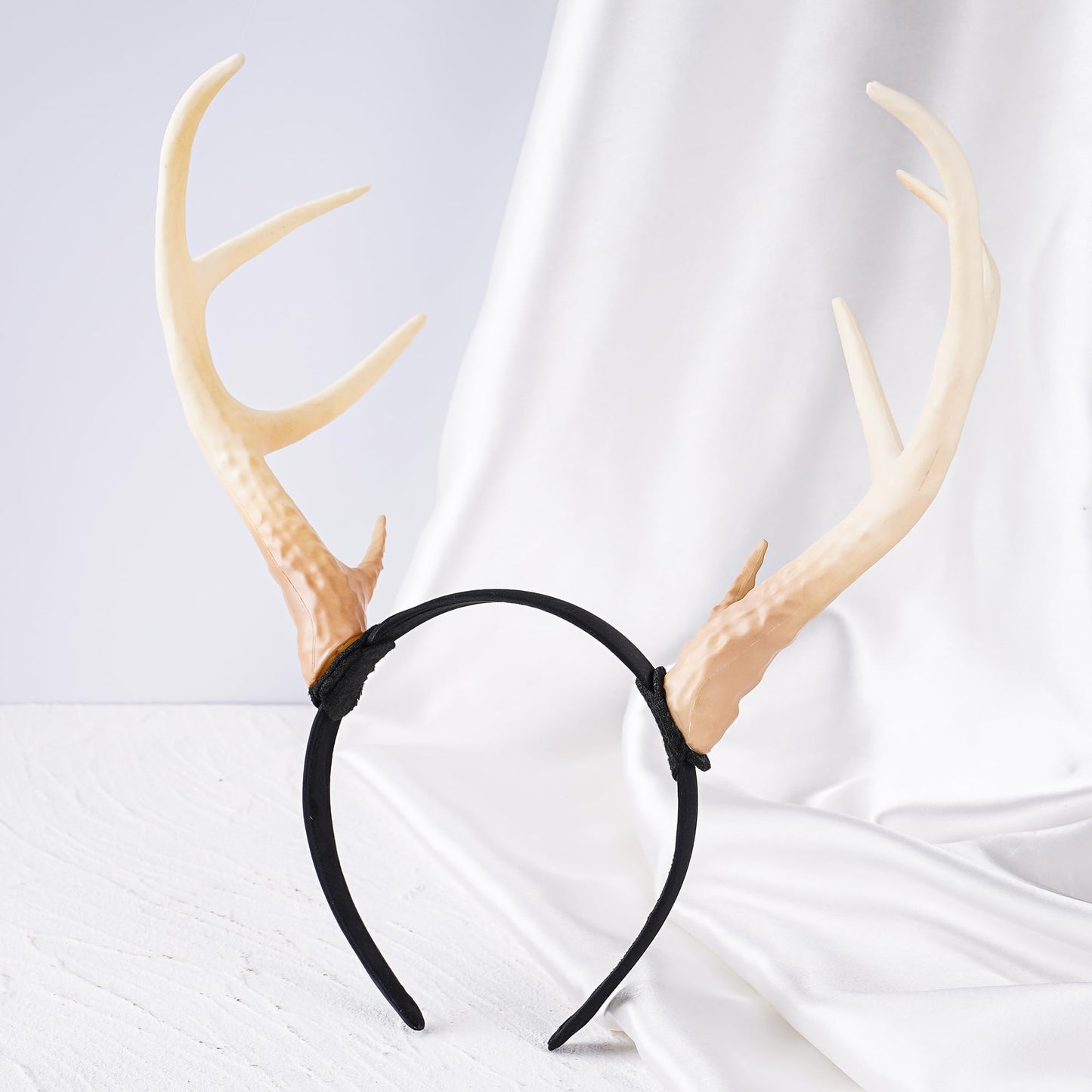 MOSTORY Antler Headband for Adult - White Reindeer Antlers Headband for Cosplay Photo Shoot, Deer Horns Hairband for Holiday Party Reindeer Costume Renaissance Renfaire (Detachable)