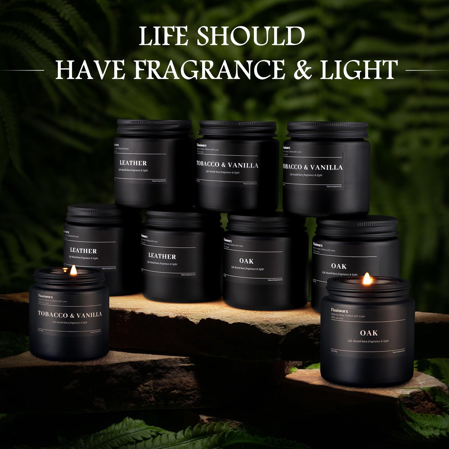 FISSIWORX 9 Pack Scented Candles Set Gifts for Men, Aromatherapy Candle Set with Scents (Leather/Vanilla/Oak) - Gift for Dad, Boyfriend, Birthday, Father’s Day, Anniversary