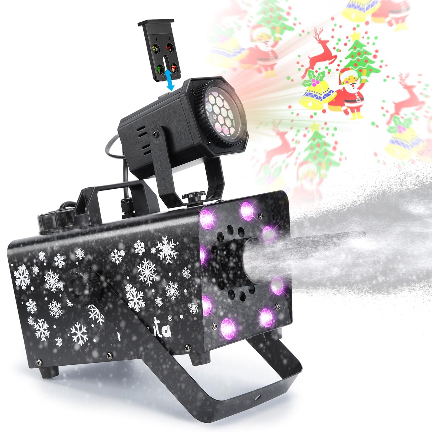 Hakuta Upgraded 800W Snow Machine with 8 LED RGB Lights, LED Projection, and 2 Wireless Remotes, Perfect for Christmas, Halloween,Parties, Wedding and DJ Stage …