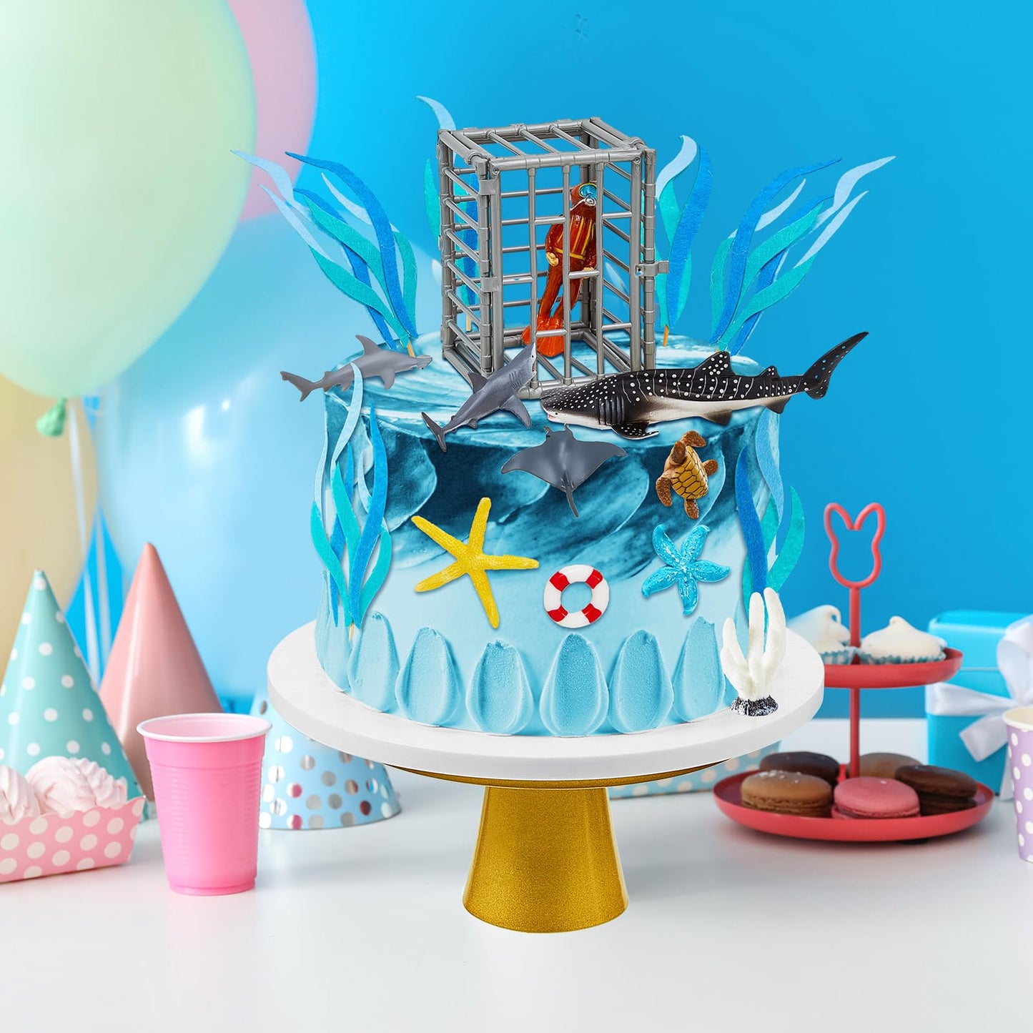 MiniInflat 19 Pcs Shark Cake Topper Cupcake Topper Baby Birthday Decorations Shark Figurines Sea Creatures Decor Ocean Theme Cupcake Picks for Birthday Shower Party