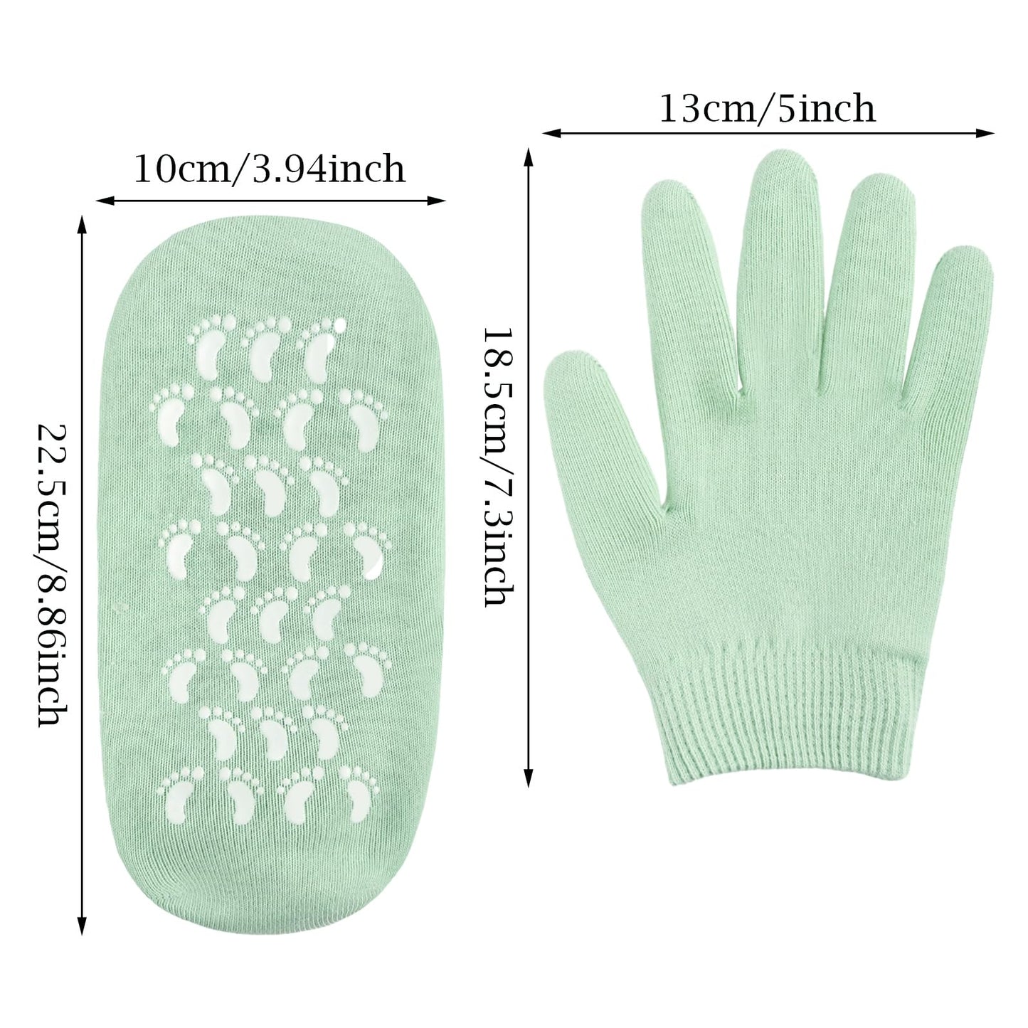 Piriuuo Moisturizing Gloves and Socks, Gel Spa Moisturizing Therapy Sock ＆ Glove Hand Masks Moisturizing Glove Gel Gloves for Dry Hands Soften Repairing Dry Cracked Hands Feet Skin Care(Green)