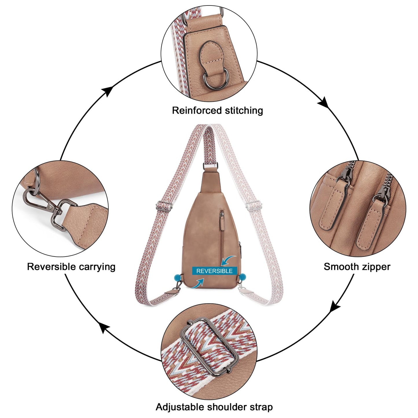 CLUCI Sling Bag for Women Leather Cross Body Bag for Woman Crossbody Bag Large Sling Backpack for Travel Hiking Cycling