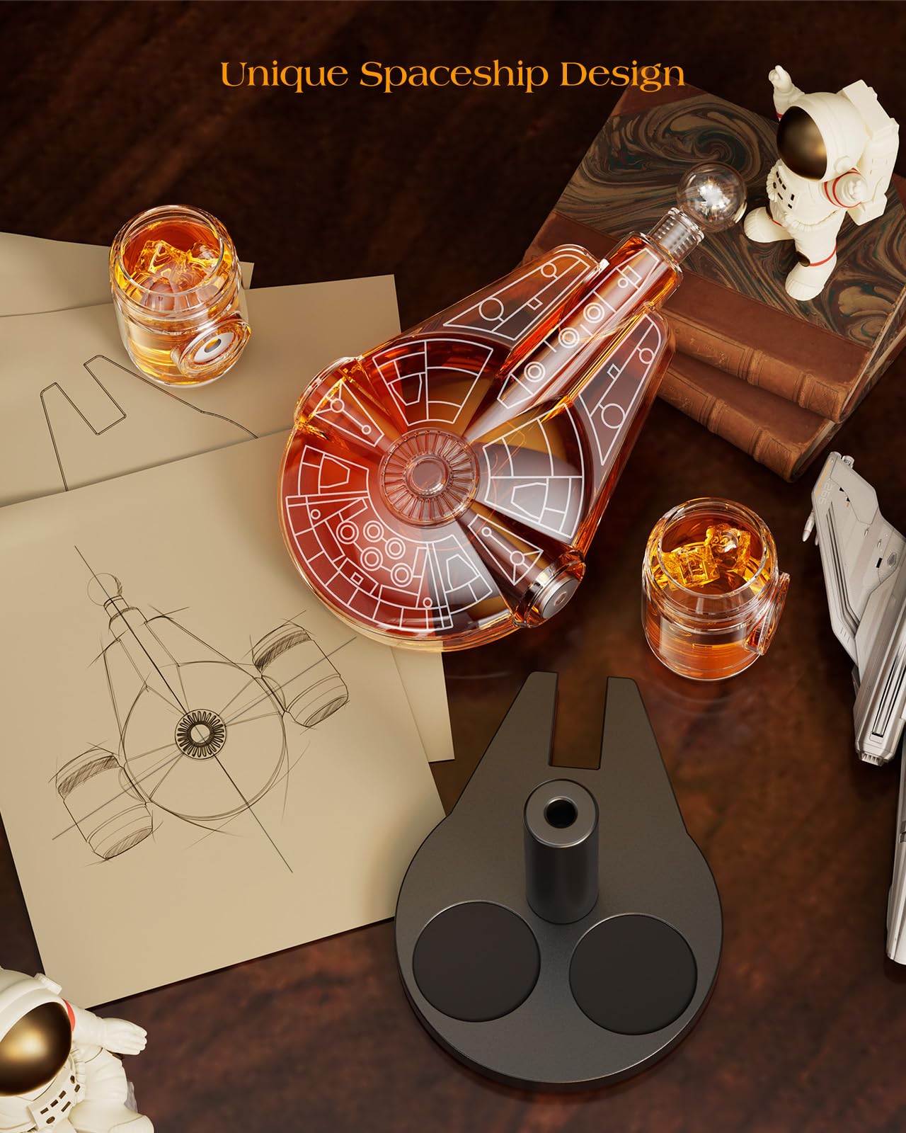 Kollea Birthday Gifts for Men Dad, Galaxy Spaceship Whiskey Decanter Sets for Men, Spacecraft Limited Edition, 2 Funny Shot Glasses, Unique Guys Brother Gift Idea, Liquor Decanter for Bar, Anniversary