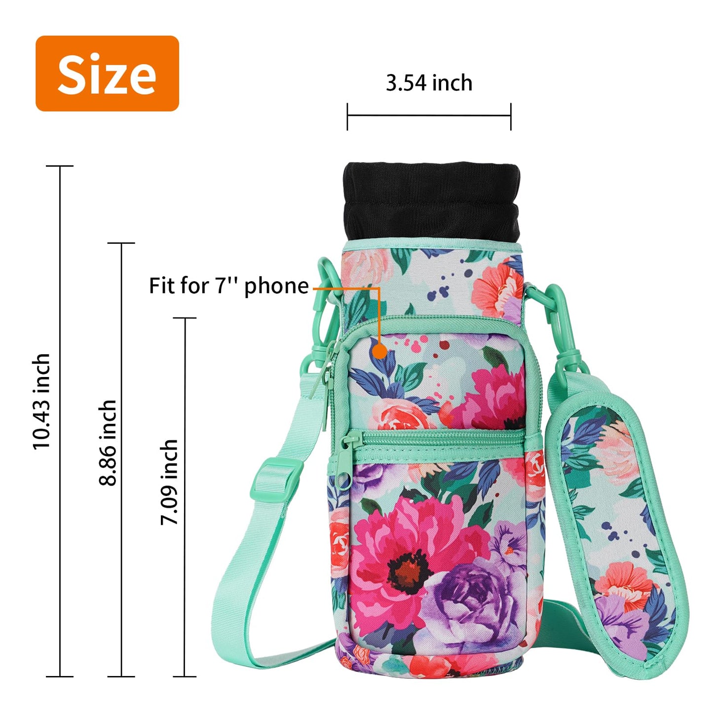 AceTreker Water Bottle Holder with Strap 32oz 40oz Insulated Water Bottle Sleeve with Phone Pocket Sport Water Flask Carrier Sling Bag with Paracord Handle for Gym Walking Hiking