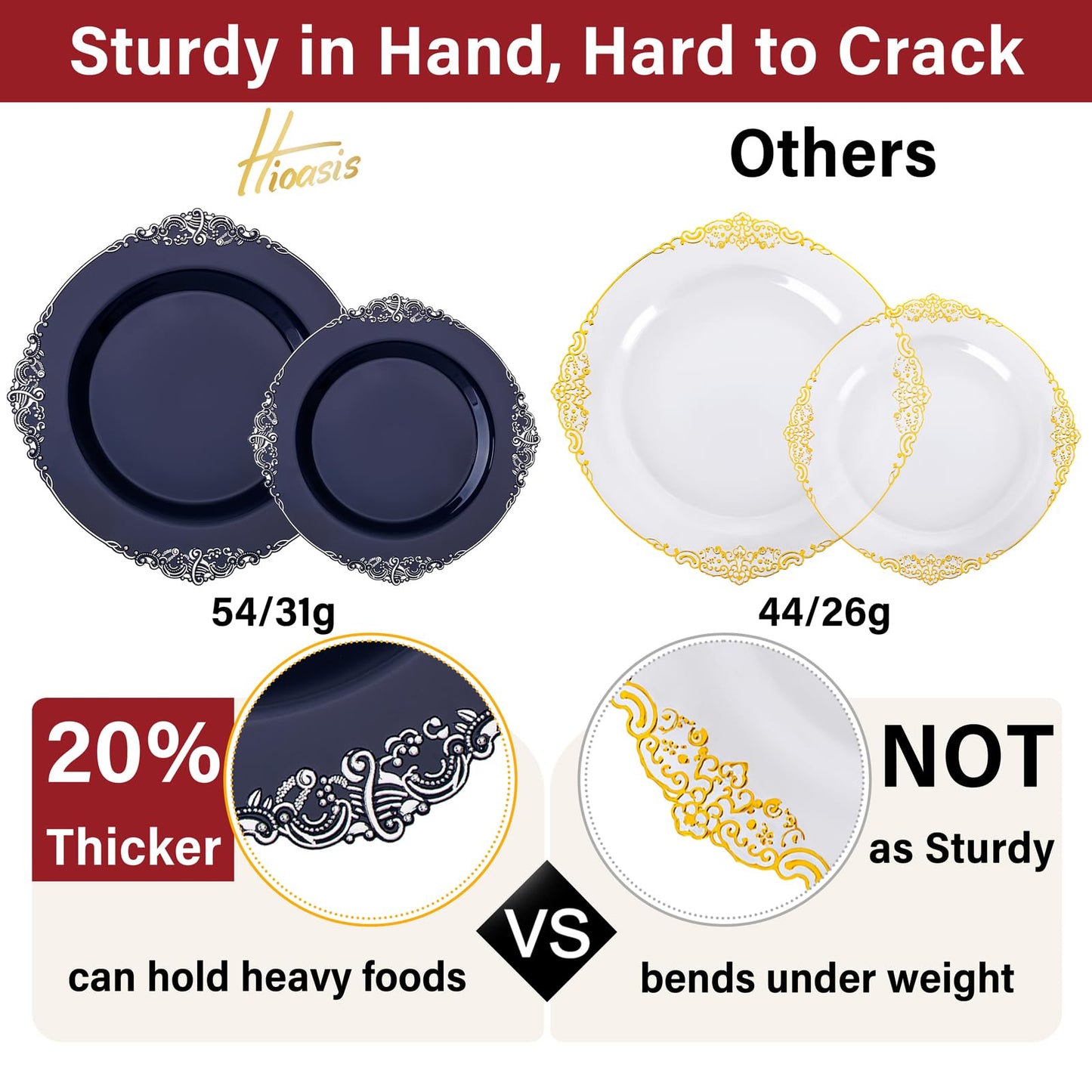 Hioasis 175pcs Blue and Silver Plastic Plates - Elegant Disposable Dinnerware Set Suitable for 25 Guests Include 10.25 Dinner & 7.5 Dessert Plates, Pre Rolled Silverware Set, Cups for Party & Wedding