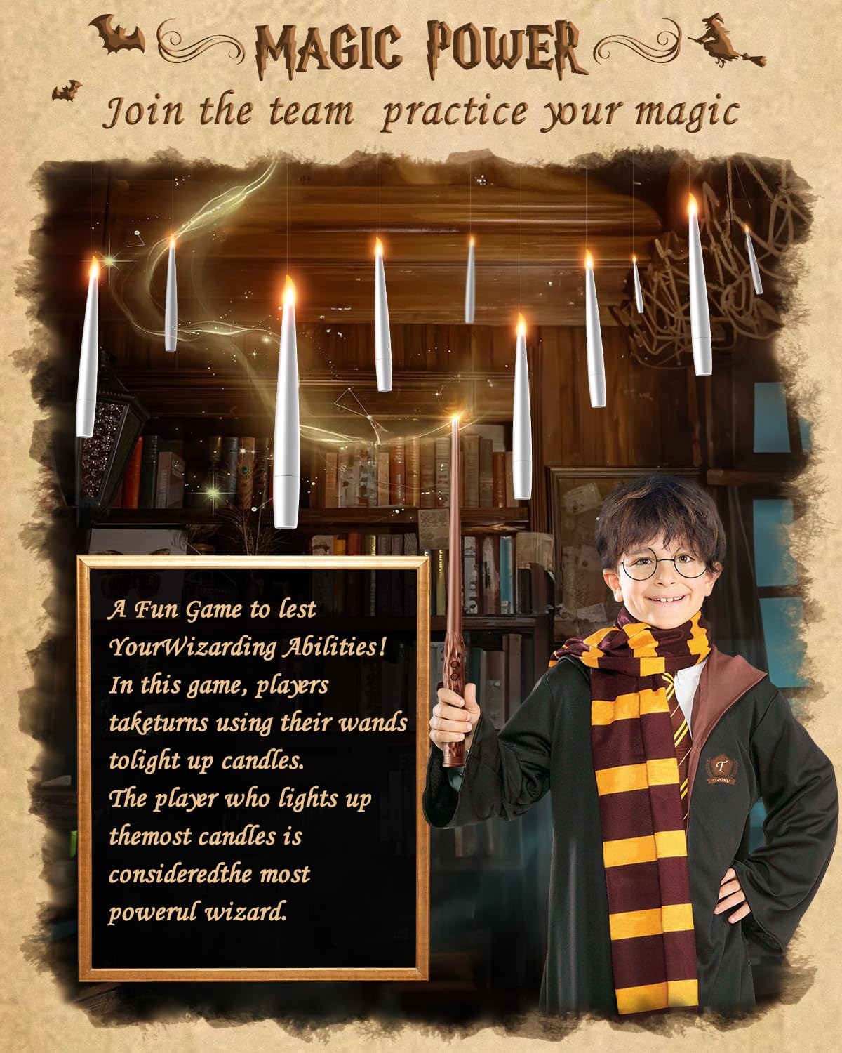 Floating Candles with Wand Remote 18PCS - Magic Hanging Candle with Glasses, Tie, Scarf, Flameless Taper Candles Floating Lights Gifts for Halloween Decorations Christmas Wedding Birthday Party Decor