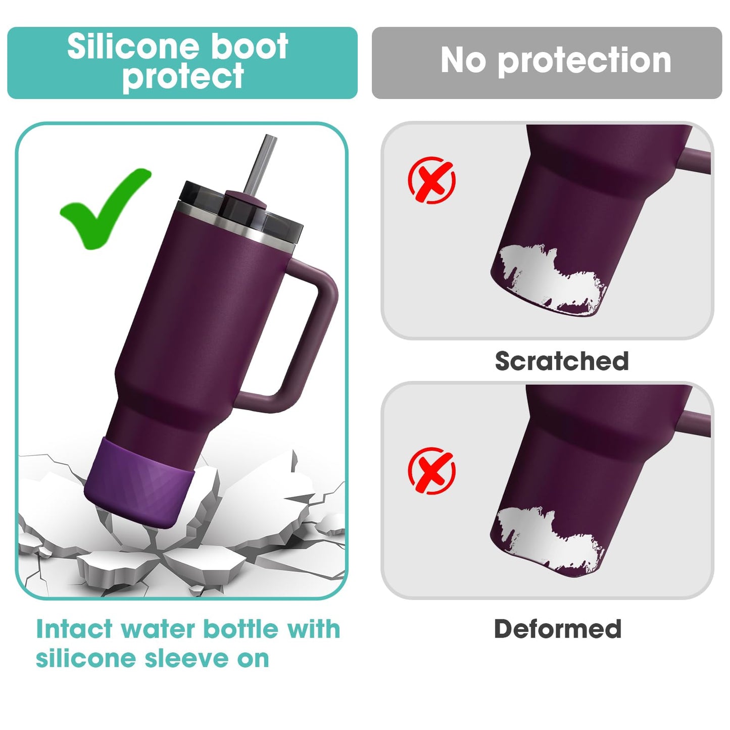 Upgrade 2PCS Protective Silicone Boot Bumper for Stanley Quencher Adventure 40oz 30oz IceFlow 20oz 30oz Tumbler, Water Bottle Bottom Sleeve Cover Accessories for Stanley Mug Cup(Dark Purple)