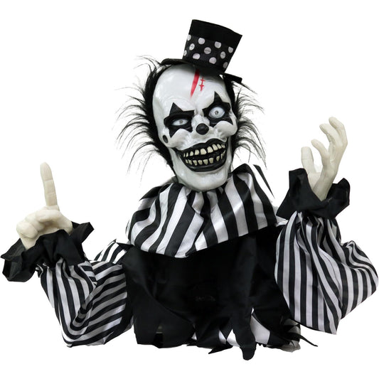 Haunted Hill Farm Scary Talking Groundbreaker Clown, Halloween Animatronic with Motion and Touch Activated Lights and Sounds, Battery Operated Indoor or Covered Outdoor Halloween Decorations