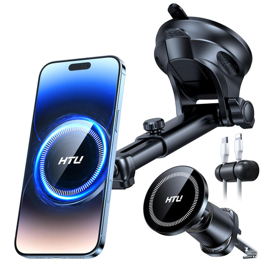 HTU for MagSafe Car Phone Mount Magnetic Phone Holder for Windshield Vent Dashboard Magnetic Suction Phone Mount for iPhone 16/15/14/13/12 & Android (Black)