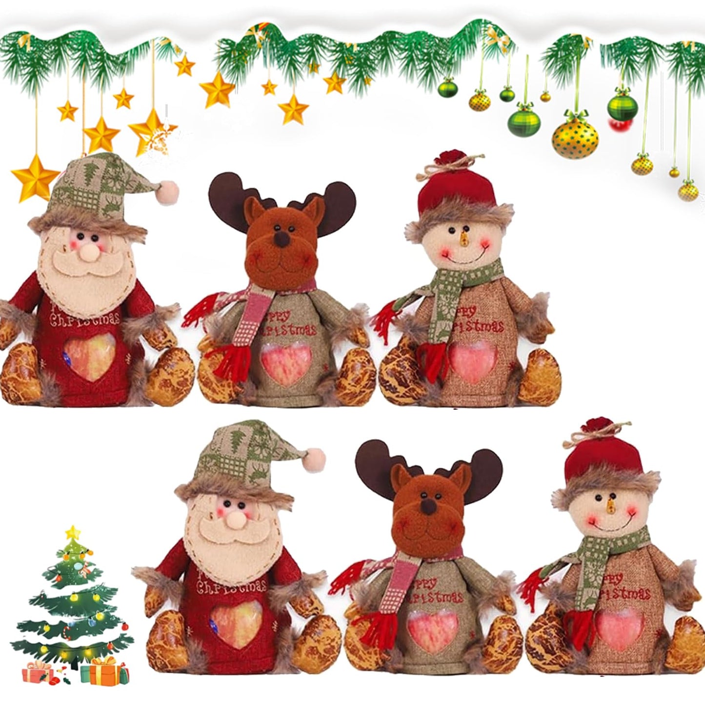 Christmas Gift Bags Zipper Design, Statisticsing/Placelocation Christmas Gift Bags Zipper Design, Christmass Gift Doll Bags, Reusable Fabric Bags with Drawstring for Candy, For Candy, Apples (6pcs)