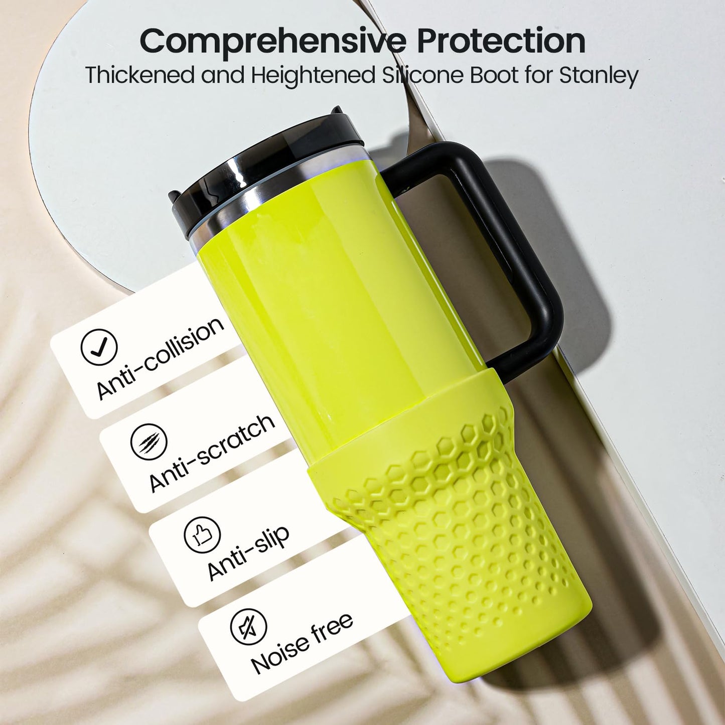 Thxbag Silicone Boot for Stanley Cup 30 oz, Yellow Neon Boot Sleeve Cover Fit with Stanley H2.0 and Quencher Adventure Tumbler Accessories (Neon Yellow, 30oz&20oz)