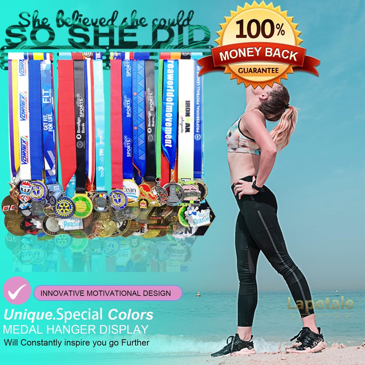 Lapetale Fashion Medal Hanger Holder Display Wall Rack Frame Shelf in 16" long-Medal Hanger Awards Ribbon Cheer,gymnastics,soccer,softball