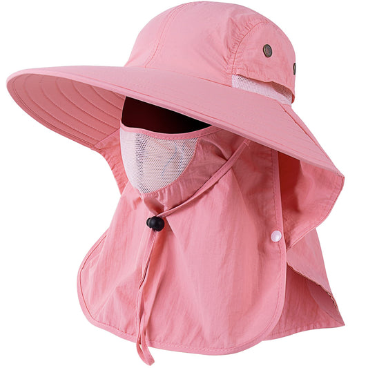 HEEHIPOO Mens Women Fishing Hat UPF 50+ Wide Brim Sun Hat with Face Cover & Neck Flap Pink