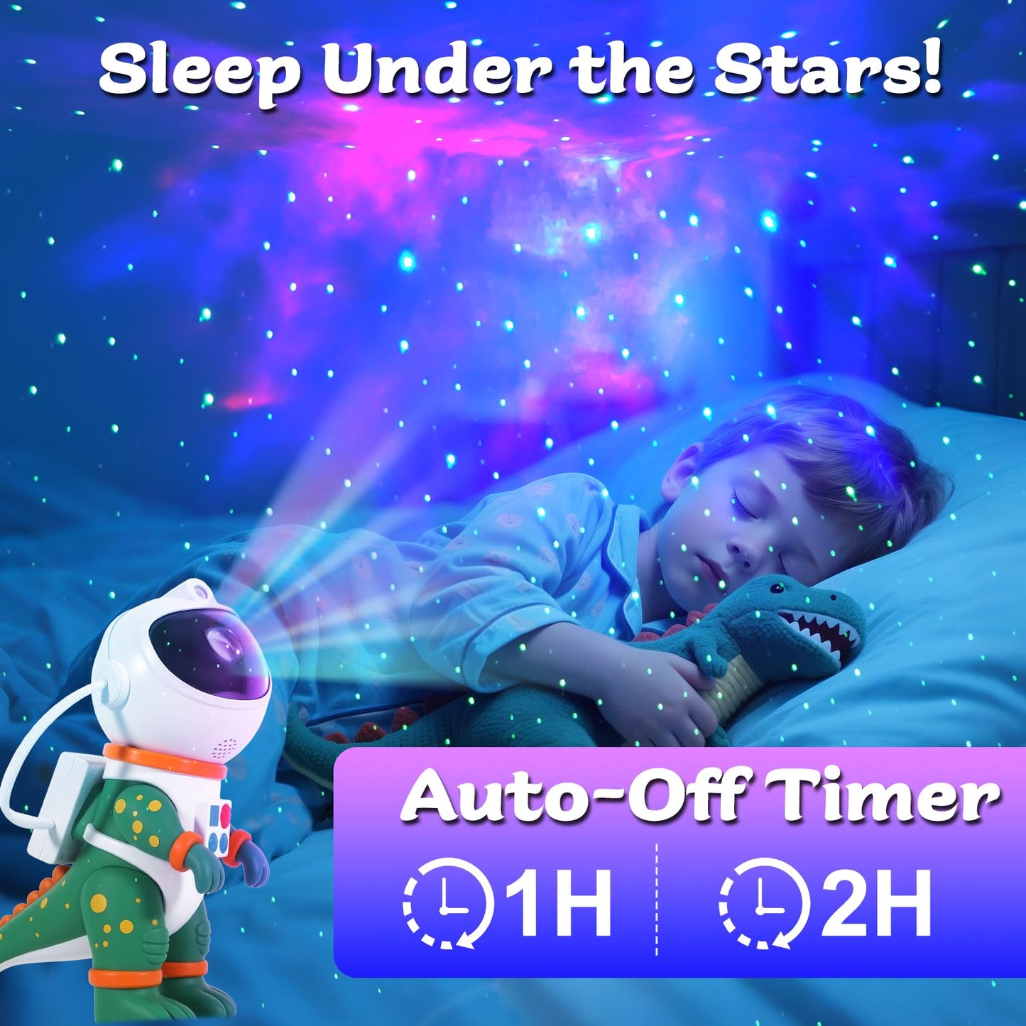 LOVME Galaxy Star Projection Night Light, Dinosaur Astronaut Space Projector with 8 Modes Starry Nebula Effects, Timer & Remote Control, Bedroom Ceiling Decor for Kids, Christmas Birthday Gift(Green)