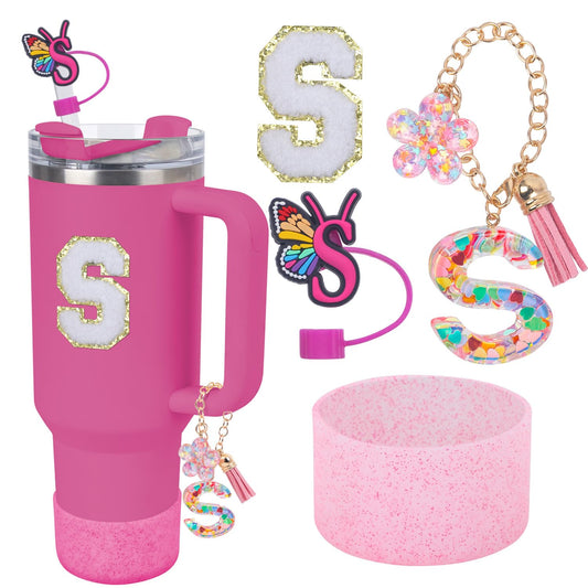 LA KEN DU Use for Stanley Cup Accessories Charms 40oz 30oz,Compatible with Stanley Cup Letter Charms for Handle Silicone Boot,Straw Cover Topper & Sticker(S)