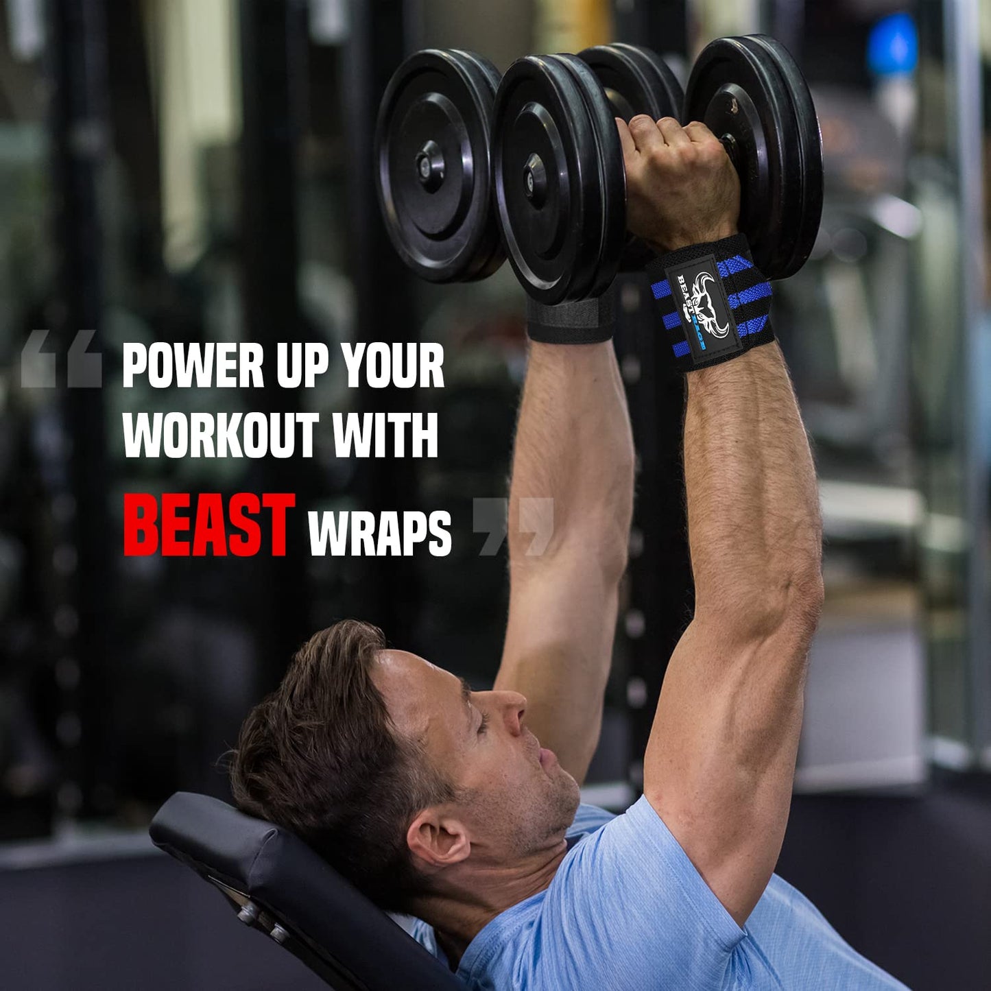 BEAST RAGE® Wrist Wraps for Weightlifting Adjustable Lifting Straps & Wrist Straps with Thumb Loop for Enhanced Gym Support, Wrist Support for Powerlifting, Bodybuilding and Gym workout (Black blue)