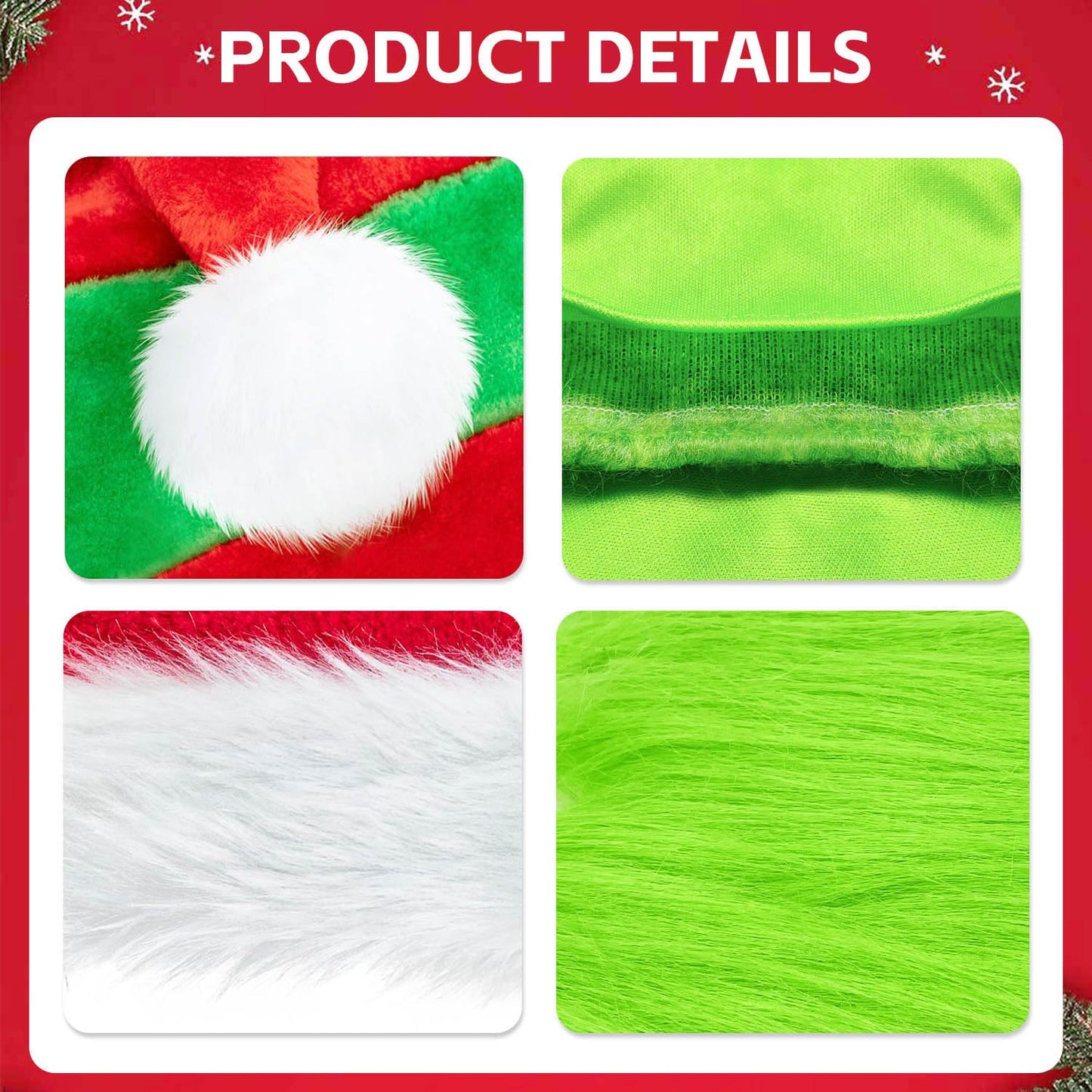 TIZHJOZI Christmas Hat, Santa Hat and Furry Gloves, Soft Plush Santa Costume for Adult, Christmas Party Headwear Accessories