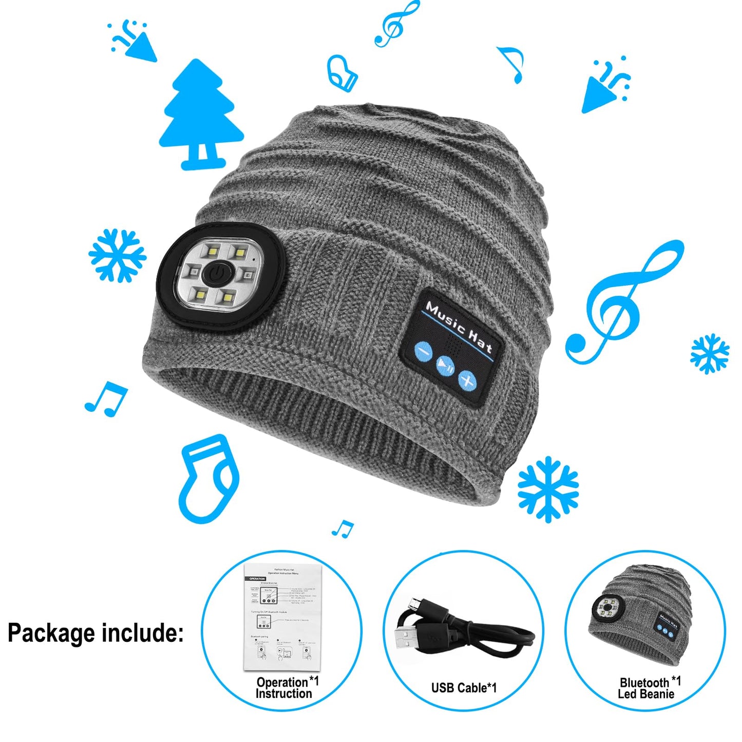 ZOOI Stocking Stuffers for Adults Men Gifts for Mens Bluetooth Beanie for Men, Mens Gifts for Christmas Him Dad Cool Gadgets Grey