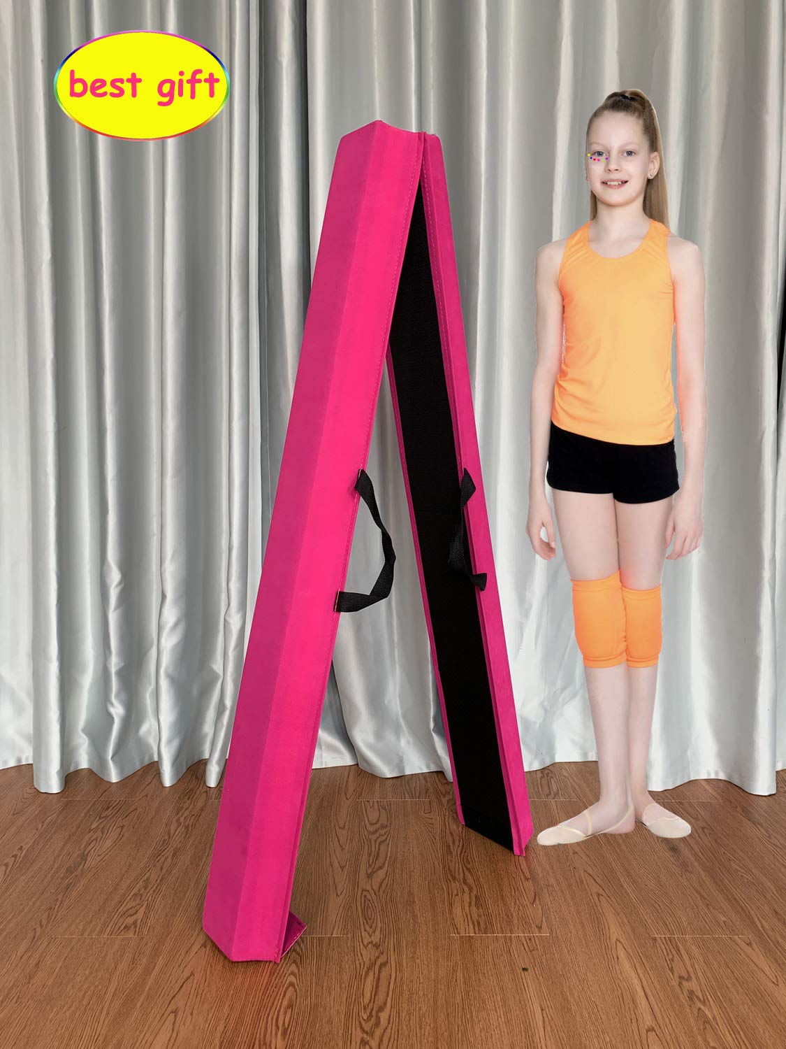 Marfula 6 FT / 8 FT / 9 FT Gymnastics Balance Beam Foam Folding Floor Balance Beam - Extra Firm - Suede Cover - Anti Slip Bottom with Carry Bag for Kids/Adults Home Use (Pink, 6 FT)